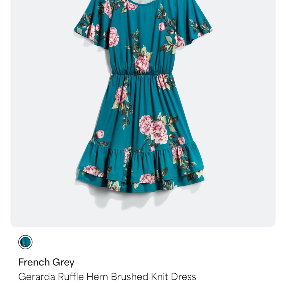 Whimsical Garden Teal Summer Dress with Pink Roses and Ruffle Details